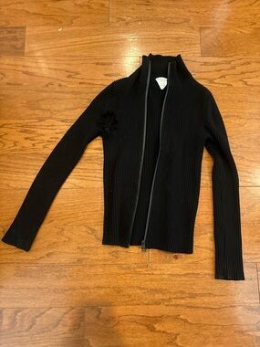 Bottega Veneta Black Ribbed Zip-Up Sweater